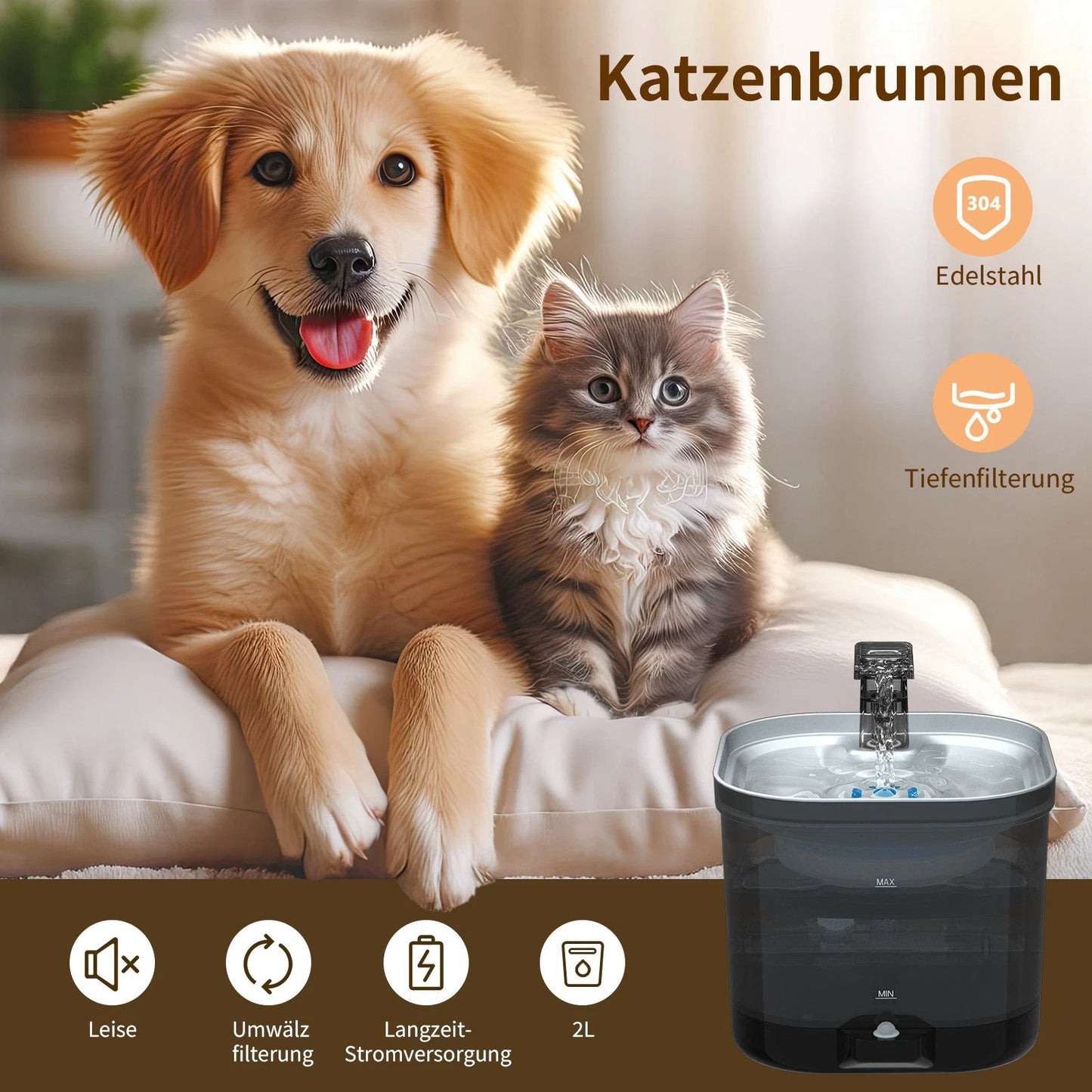 2L Cat Water Fountain with 8 Filters - Quiet Pump Water Dispenser