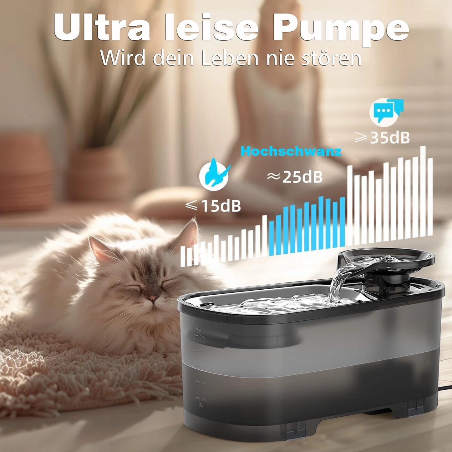 2.5L Cat Water Fountain - Quiet Pet Water Dispenser