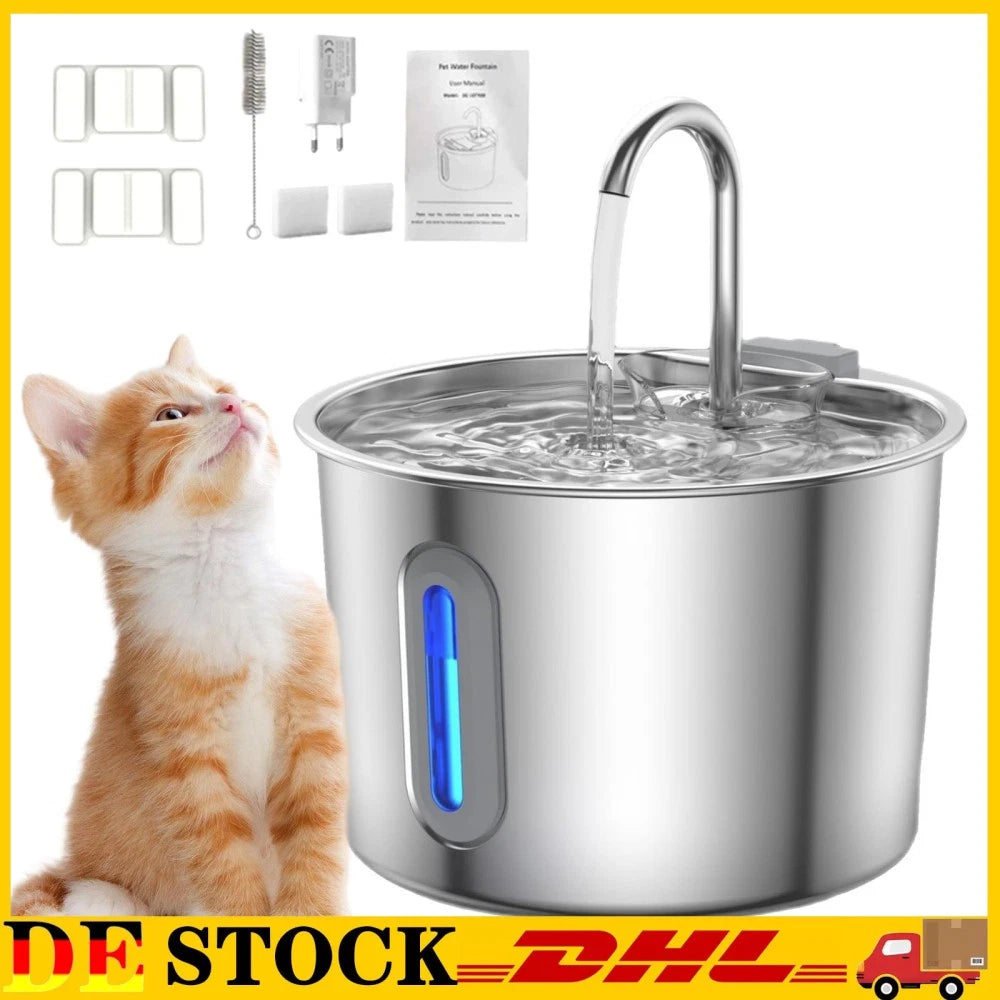 Stainless Steel Pet Water Fountain with Filter for Cats & Dogs
