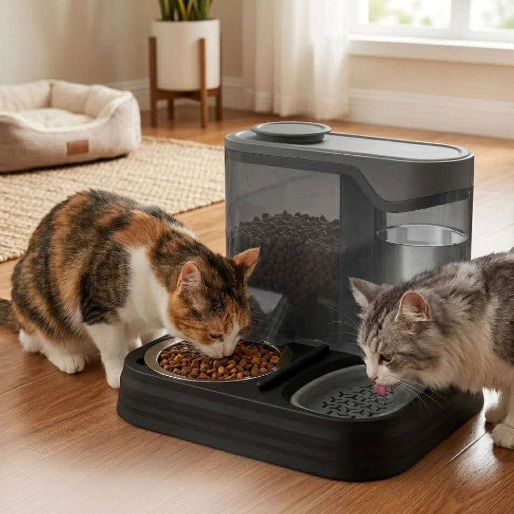 2-in-1 Automatic Cat Food & Water Dispenser Bowl
