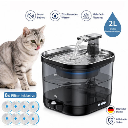 2L Cat Water Fountain with 8 Filters - Quiet Pump Water Dispenser