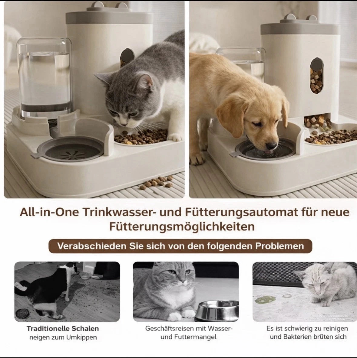 2-in-1 Gravity Cat & Dog Water Fountain & Auto Feeder 2L